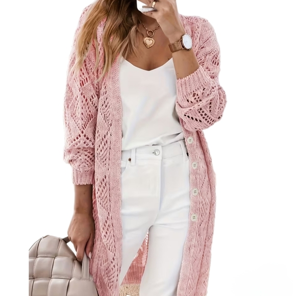 SHEIN Sweaters - Longline Pink Cardigan Sweater